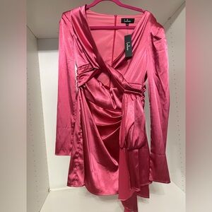 Lulu's Fuchsia Satin Long Sleeve Dress